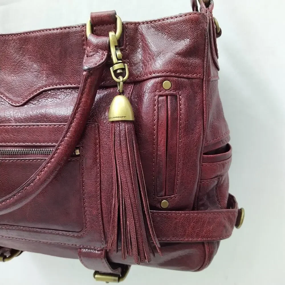 Rebecca Minkoff Rapture Burgundy Leather Tassel Double Handles Satchel Bag